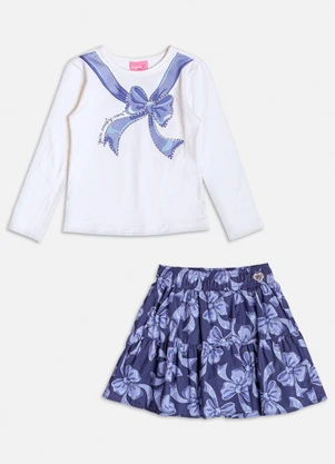 Momi - Conjunto Manga Longa com Laços e Strass Azul - MOMI