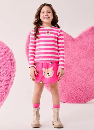 Bimbi - Conjunto Manga Longa de Listras e Bichinhos Rosa - BIMBI