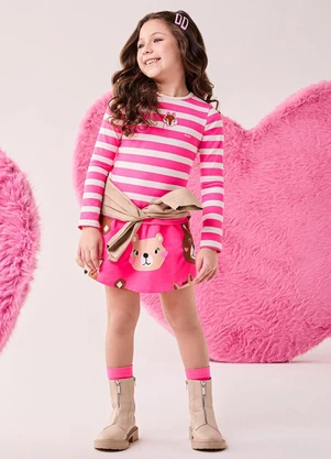 Bimbi - Conjunto Manga Longa de Listras e Bichinhos Rosa - BIMBI