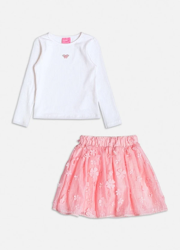 Momi - Conjunto Manga Longa de Tule Floral 3d Rosa 1