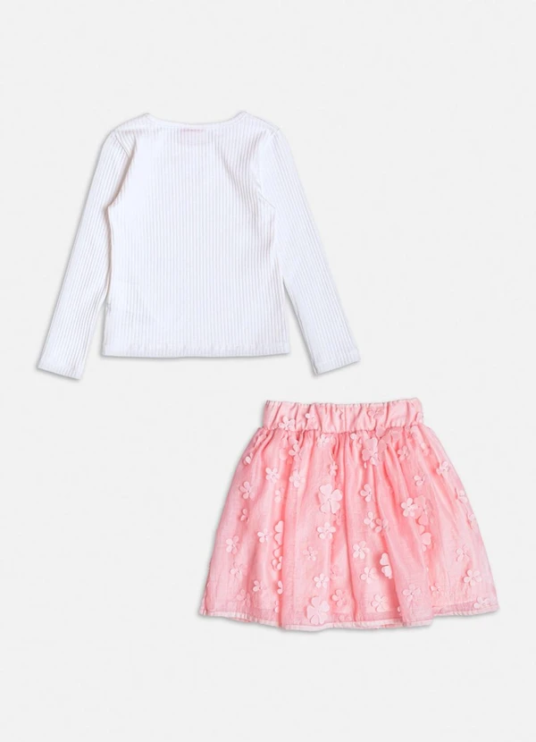 Momi - Conjunto Manga Longa de Tule Floral 3d Rosa 2