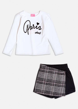 Momi - Conjunto Manga Longa Xadrez Off White - MOMI