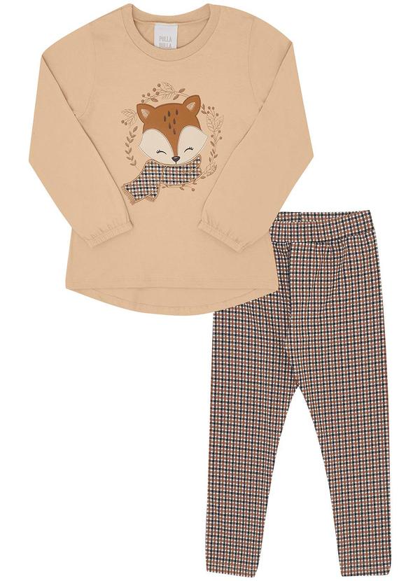 Pulla Bulla - Conjunto Meia Malha Jacquard Fio Tinto Bege