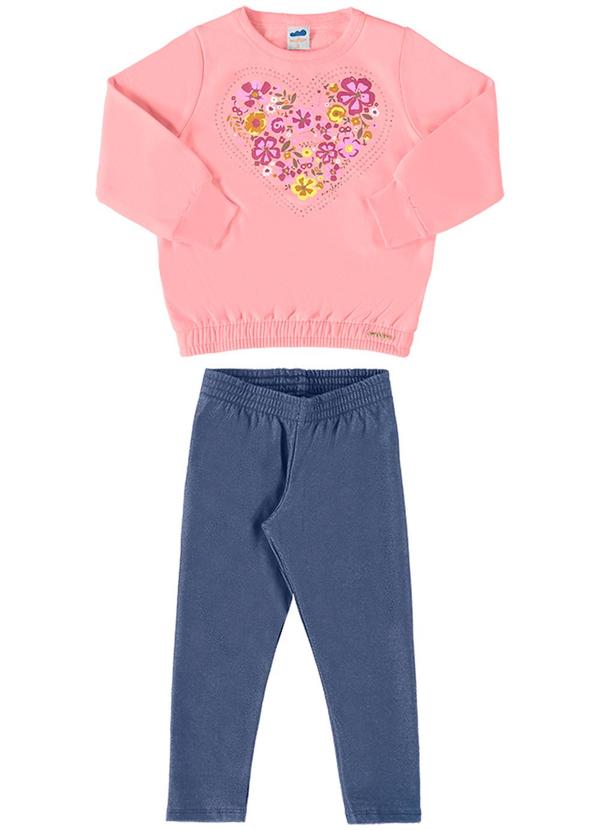 Marlan - Conjunto Menina Blusão e Legging Coração Rosa