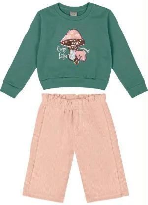 Brandili Mundi - Conjunto Menina com Aplique de Cogumelo Verde - BRANDILI MUNDI