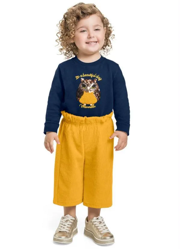 Brandili Mundi - Conjunto Menina com Aplique de Corujinha Azul