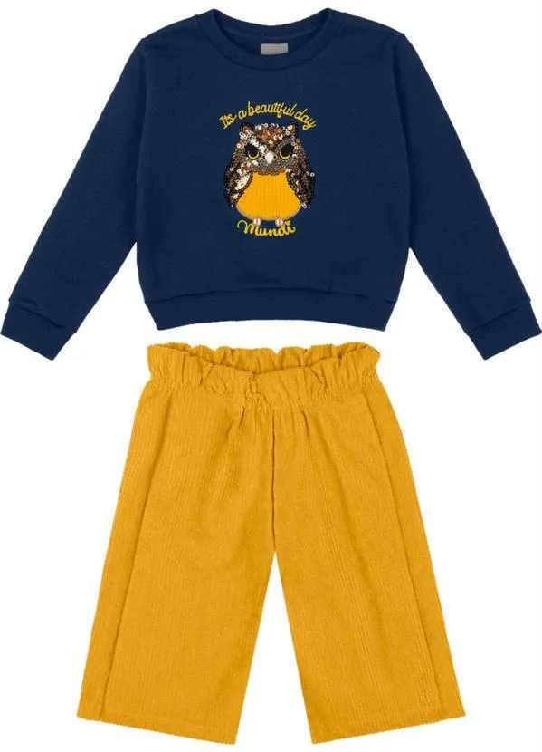 Brandili Mundi - Conjunto Menina com Aplique de Corujinha Azul 2