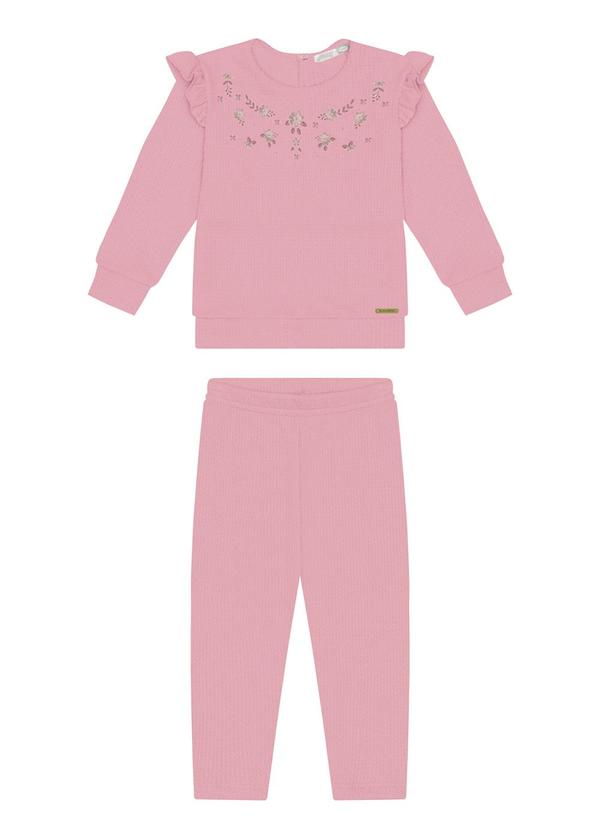 Alakazoo - Conjunto Menina com Blusão Bordado e Calça Rosa