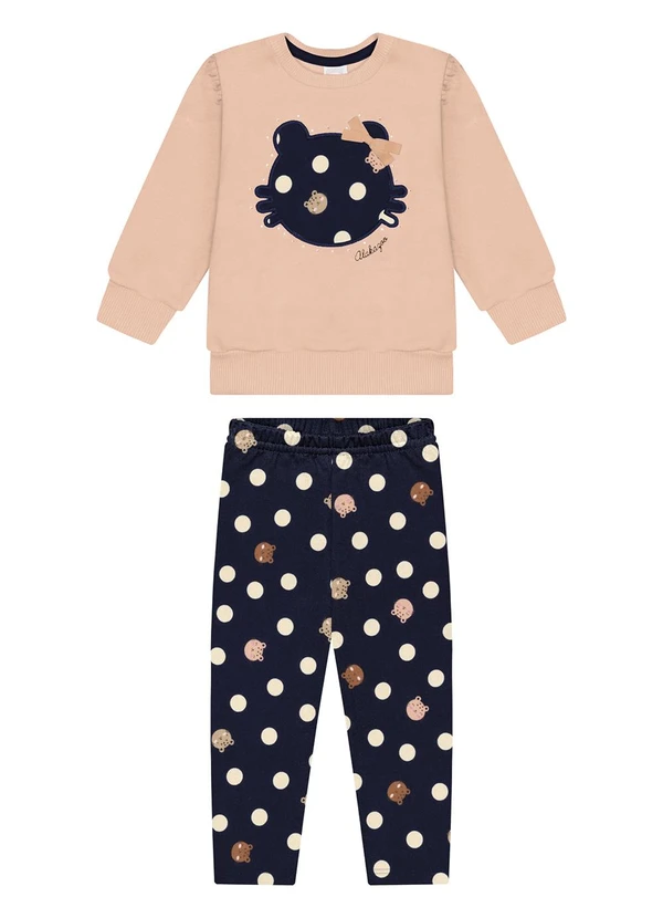 Alakazoo - Conjunto Menina com Calça e Blusão Bordado Azul