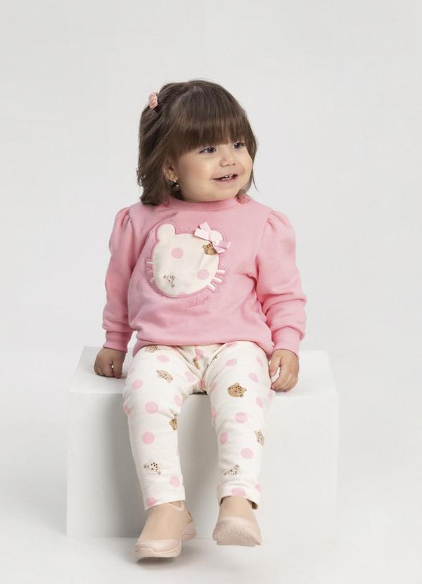 Alakazoo - Conjunto Menina com Calça e Blusão Bordado Bege