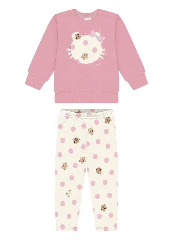 Alakazoo - Conjunto Menina com Calça e Blusão Bordado Bege 2