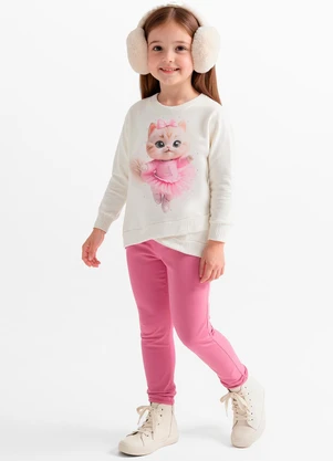 Alakazoo - Conjunto Menina com Legging e Blusão Branco - ALAKAZOO
