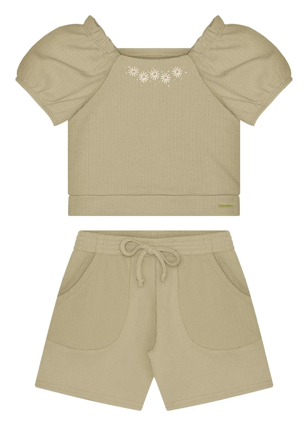 Alakazoo - Conjunto Menina com Shorts e Blusa Bordada Bege 2
