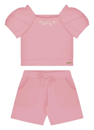 Alakazoo - Conjunto Menina com Shorts e Blusa Bordada Rosa - ALAKAZOO