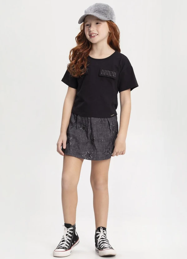 Alakazoo - Conjunto Menina com Shorts Saia e Blusa Preto