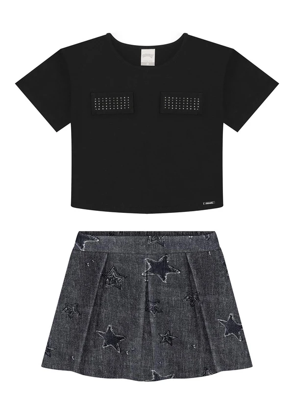 Alakazoo - Conjunto Menina com Shorts Saia e Blusa Preto 2
