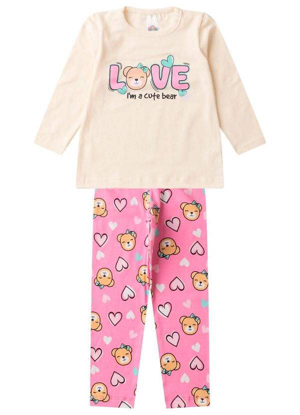 Rovi Kids - Conjunto Menina em Cotton Manga Longa Bege