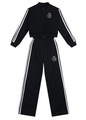 Brandili - Conjunto Menina em Moletom Sport Preto - BRANDILI