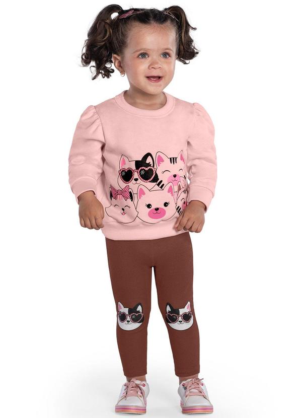 Kyly - Conjunto Menina Estampa de Gatinhos Rosa