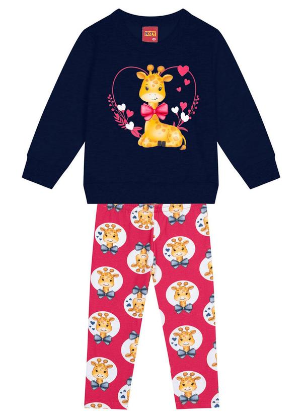 Kyly - Conjunto Menina Estampa de Girafas Azul