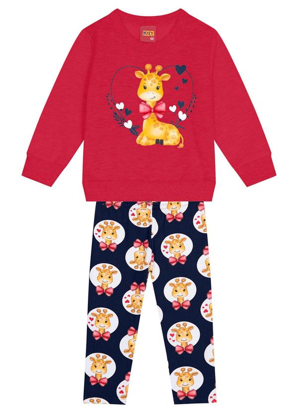 Kyly - Conjunto Menina Estampa de Girafas Vermelho
