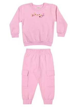 Elian - Conjunto Menina Infantil Moletom Botonê Rosa - ELIAN