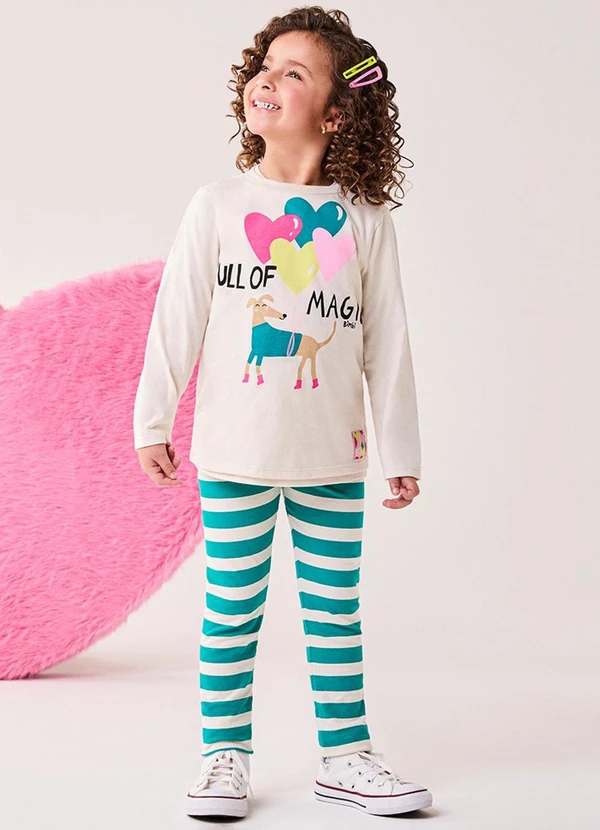 Bimbi - Conjunto Menina Manga Longa com Listras Rosa