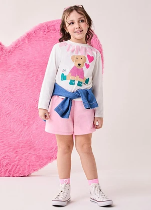 Bimbi - Conjunto Menina Manga Longa de Moletom Rosa - BIMBI