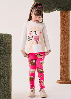 Bimbi - Conjunto Menina Manga Longa Estampado Off White - BIMBI