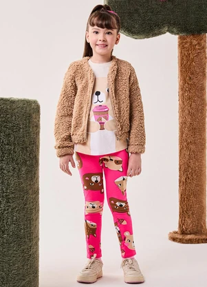 Bimbi - Conjunto Menina Manga Longa Estampado Off White - BIMBI