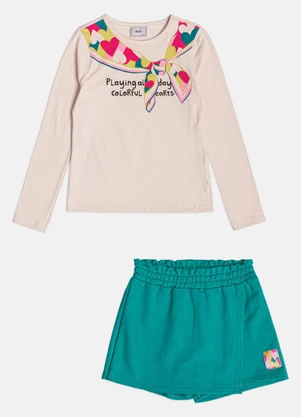 Bimbi - Conjunto Menina Manga Longa Estampado Off White - BIMBI