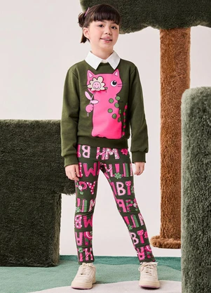 Bimbi - Conjunto Menina Verde Oliva com Estampa 3d Verde - BIMBI