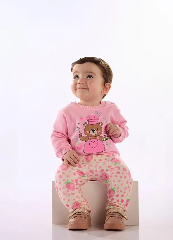 Up Baby - Conjunto Molecotton Calça Peluciada Rosa