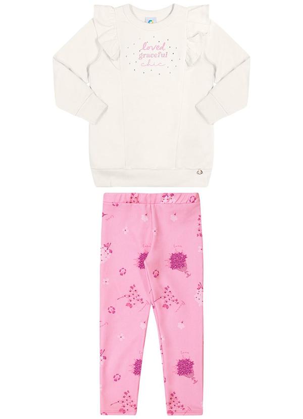 Alenice - Conjunto Moletom Babado Menina Branco