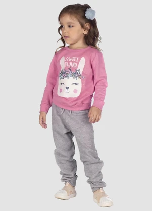 Turminha - Conjunto Moletom com Punhos e Calça Menina Rosa - TURMINHA