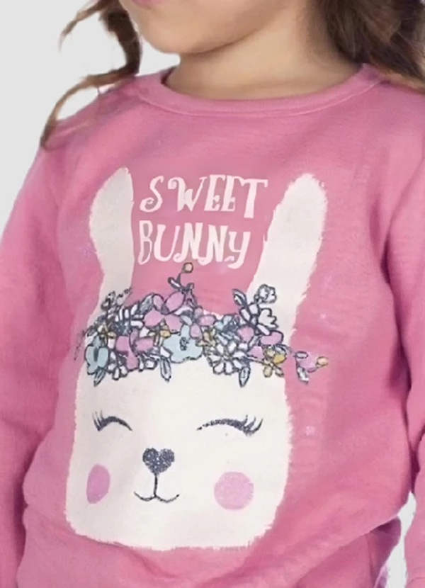 Turminha - Conjunto Moletom com Punhos e Calça Menina Rosa 2