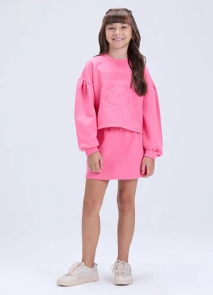 Vida Costeira - Conjunto Moletom Cropped Gatinho com Saia Pink - VIDA COSTEIRA