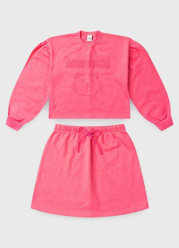 Vida Costeira - Conjunto Moletom Cropped Gatinho com Saia Pink 2