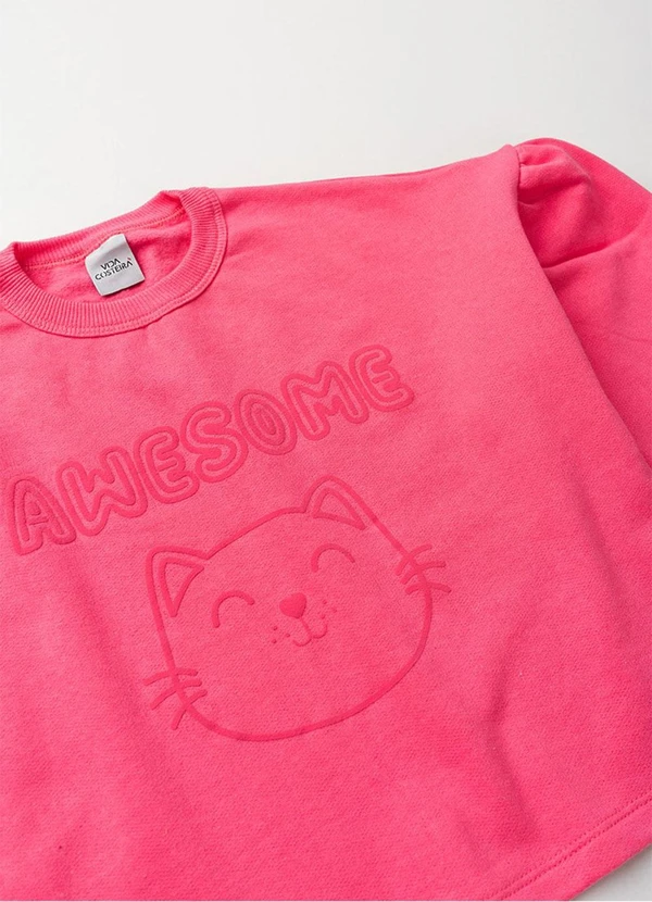 Vida Costeira - Conjunto Moletom Cropped Gatinho com Saia Pink 5