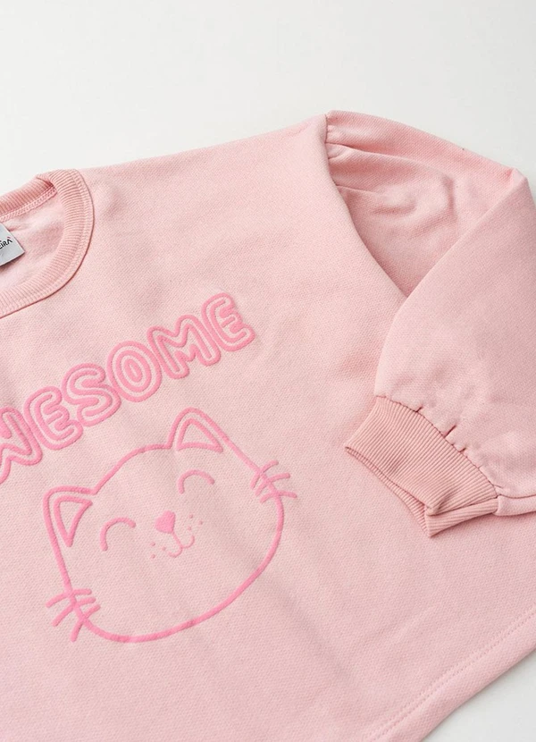 Vida Costeira - Conjunto Moletom Cropped Gatinho com Saia Rosa 3