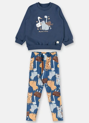 Up Baby - Conjunto Moletom Felpado Estampa Azul - UP BABY