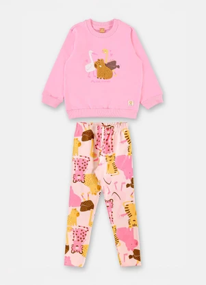Up Baby - Conjunto Moletom Felpado Estampa Rosa - UP BABY