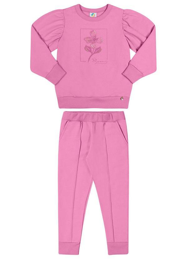 Alenice - Conjunto Moletom Flor Menina Rosa