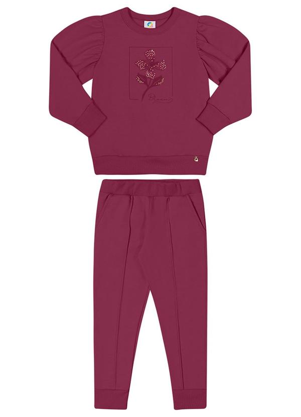 Alenice - Conjunto Moletom Flor Menina Vermelho