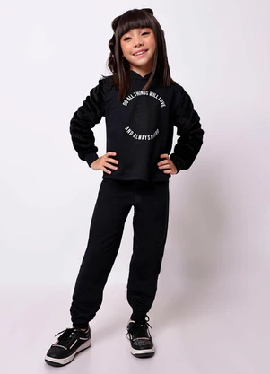 Torra - Conjunto Moletom Infantil Mangas Sherpa Preto - TORRA