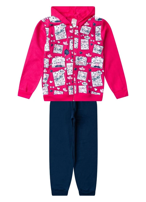 Select - Conjunto Moletom Menina Jaqueta e Calça Rosa