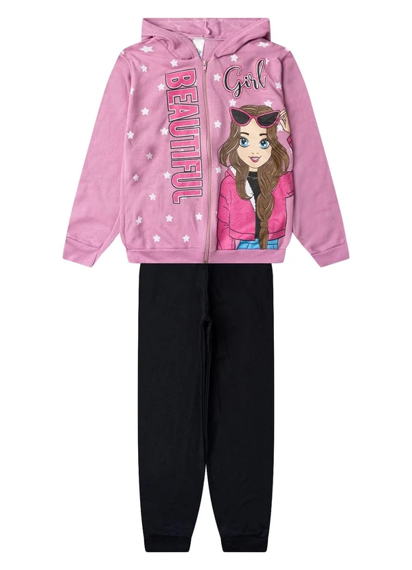 Select - Conjunto Moletom Menina Jaqueta e Calça Rosa