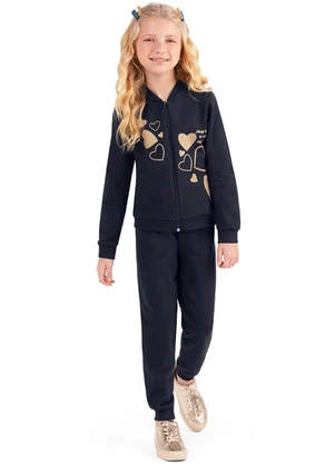 Outlet - Conjunto Moletom Zíper Corações Menina Azul - OUTLET