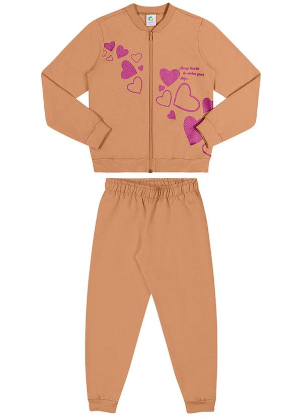 Alenice - Conjunto Moletom Zíper Corações Menina Marrom 1