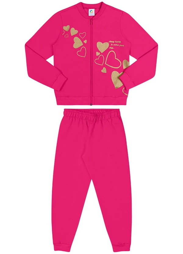 Outlet - Conjunto Moletom Zíper Corações Menina Rosa 